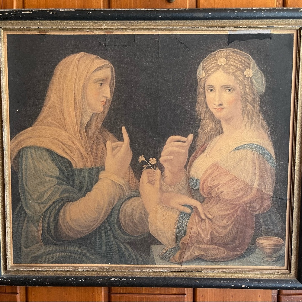 UNIQUE Vintage Art reads Painted by Leonardo Da Vinci ( Engravil by M Bovi )